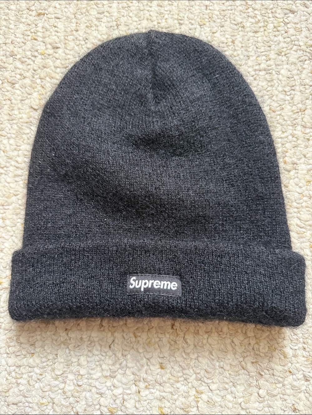 Supreme Black Knit Cuffed Beanie with Logo Patch